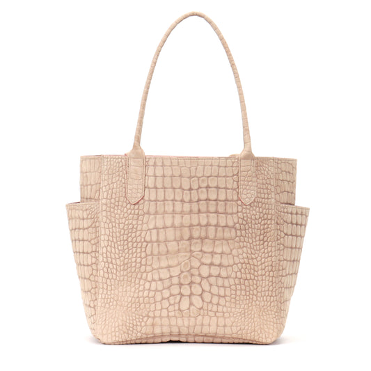 SMALL POCKET TOTE BUFF SUEDED CROCO
