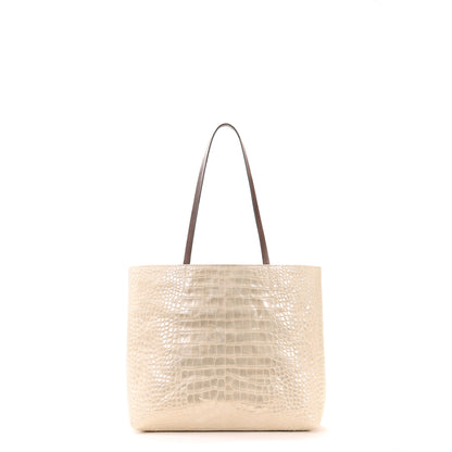 ESSENTIAL TOTE WHITE GOLD EMBOSSED GATOR