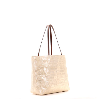 ESSENTIAL TOTE WHITE GOLD EMBOSSED GATOR