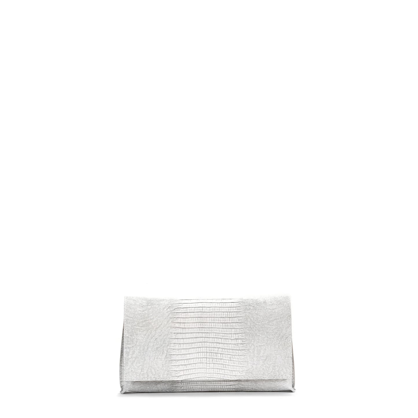 FOLDOVER CLUTCH ANTIQUE WHITE EMBOSSED LIZARD