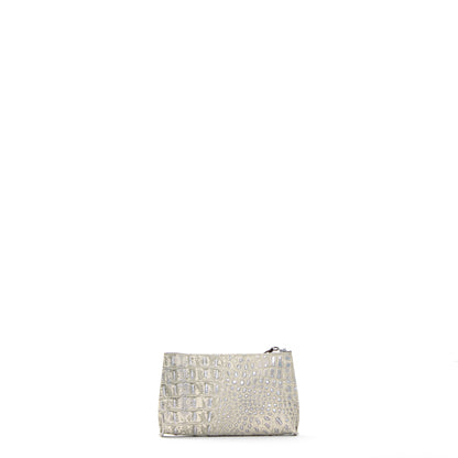 LIPSTICK POUCH PLATINUM STONE EMBOSSED CROC