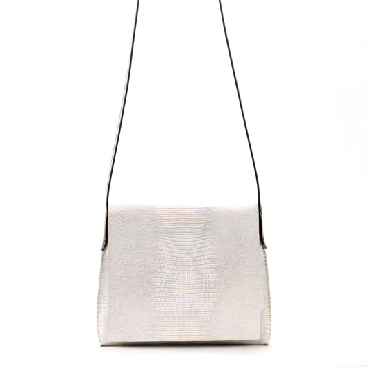 MINI MESSENGER ANTIQUE WHITE EMBOSSED LIZARD