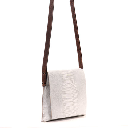 MINI MESSENGER ANTIQUE WHITE EMBOSSED LIZARD
