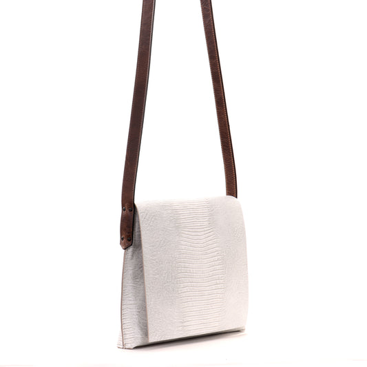 MINI MESSENGER ANTIQUE WHITE EMBOSSED LIZARD