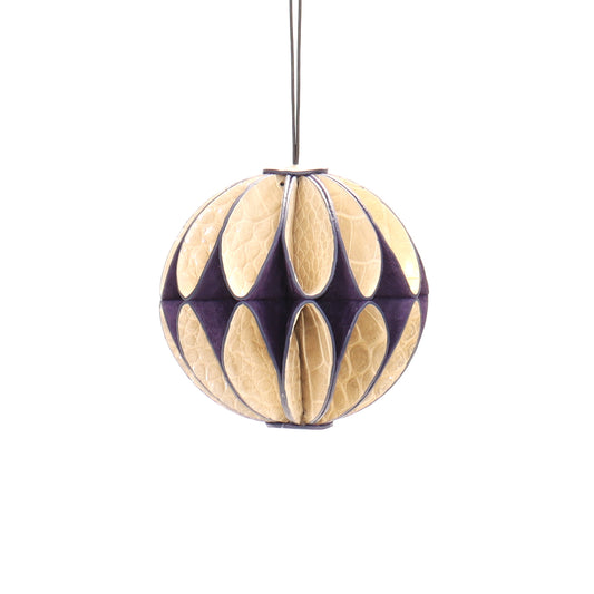 LEATHER ORNAMENT WHITE GOLD GATOR WITH PURPLE SUEDE