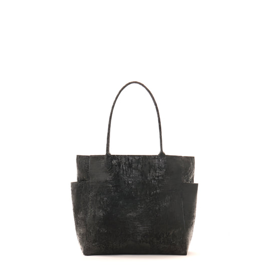 M black leather Pocket tote bag