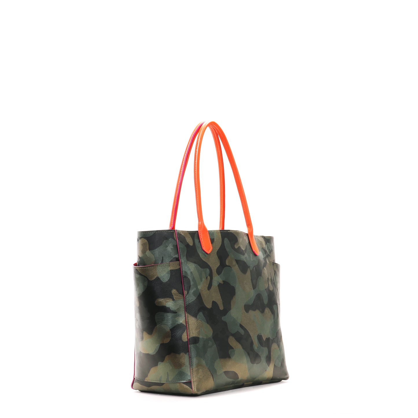 SLOUCHY POCKET TOTE CAMO W PINK