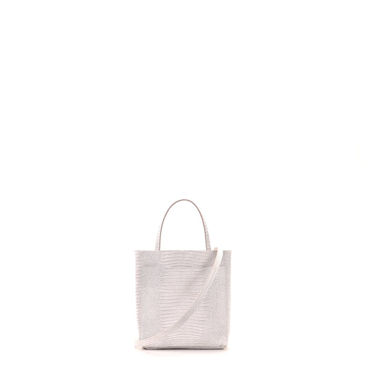 SMALL FRONT POCKET TOTE ANTIQUE WHITE EMBOSSED LIZARD