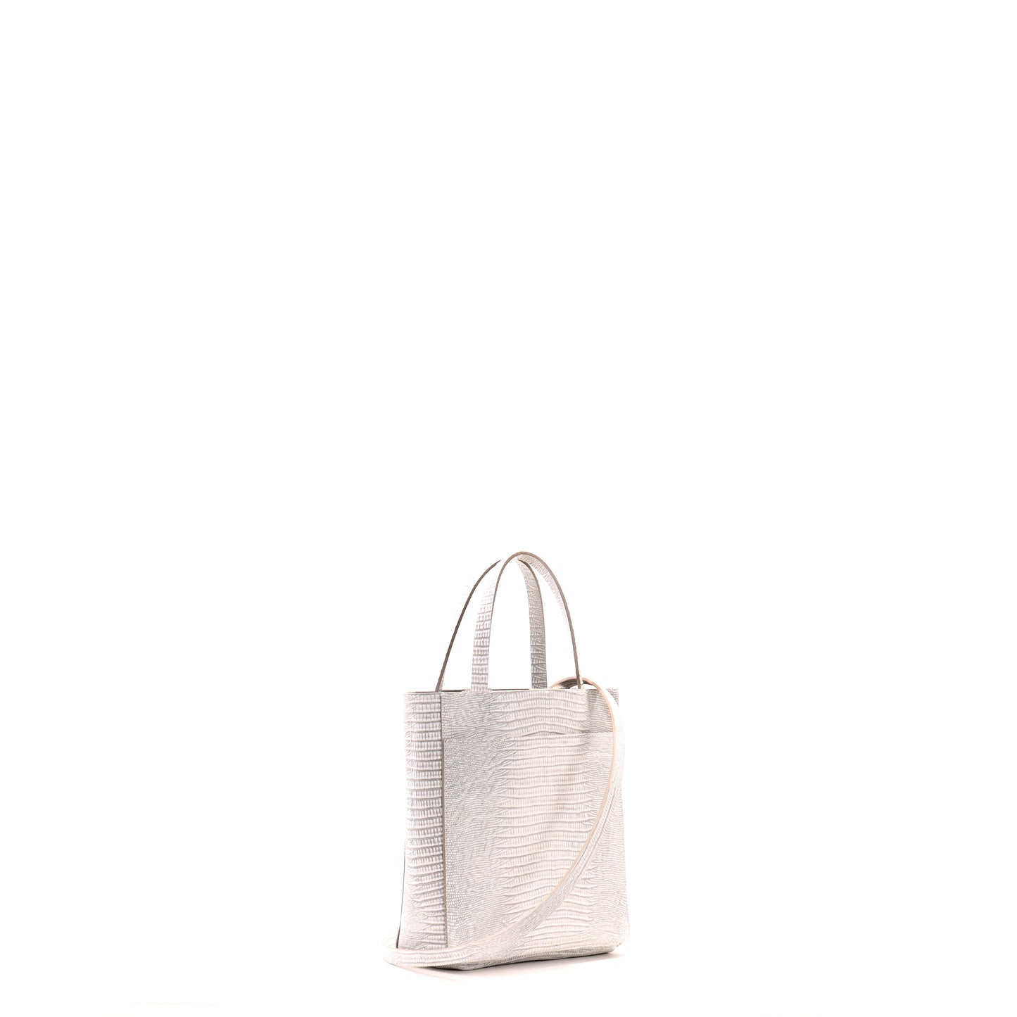 SMALL FRONT POCKET TOTE ANTIQUE WHITE EMBOSSED LIZARD