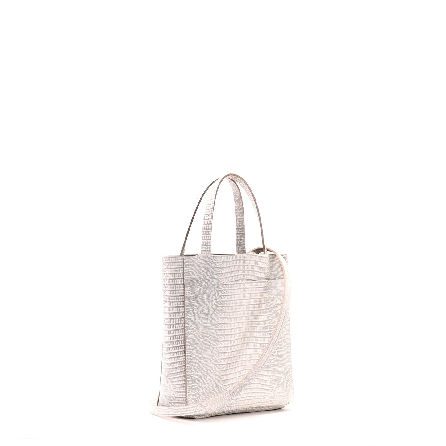 SMALL FRONT POCKET TOTE ANTIQUE WHITE EMBOSSED LIZARD