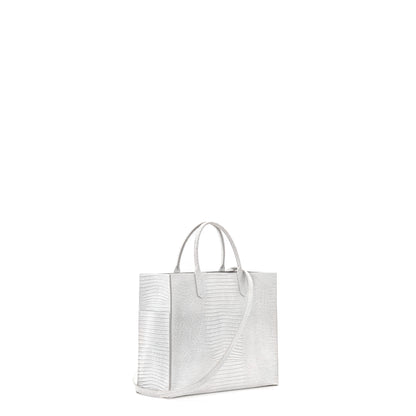 SMALL HARBOR TOTE ANTIQUE WHITE EMBOSSED LIZARD