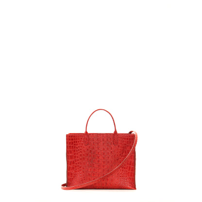 SMALL HARBOR TOTE POMPEIAN RED EMBOSSED CROC