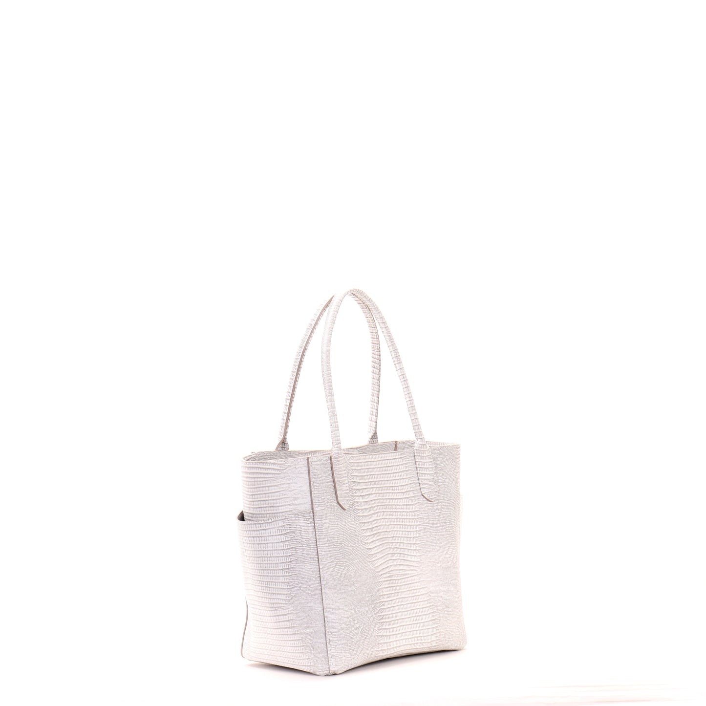 SMALL POCKET TOTE ANTIQUE WHITE EMBOSSED LIZARD