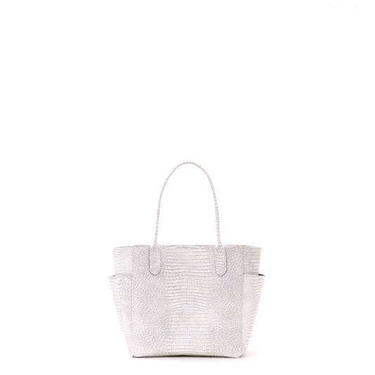 SMALL POCKET TOTE ANTIQUE WHITE EMBOSSED LIZARD