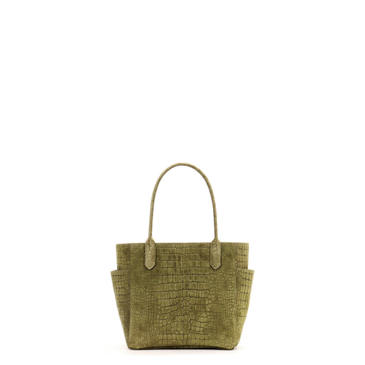 SMALL POCKET TOTE FIG SUEDED EMBOSSED CROC