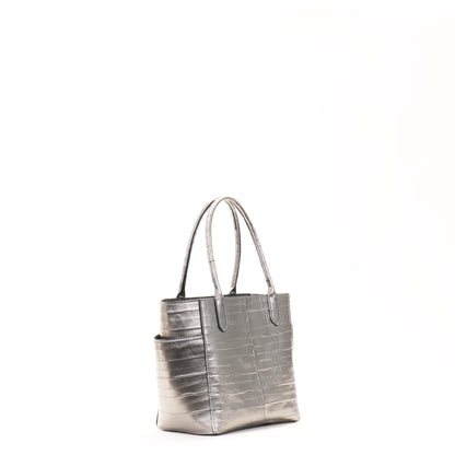 SMALL POCKET TOTE PEWTER EEL