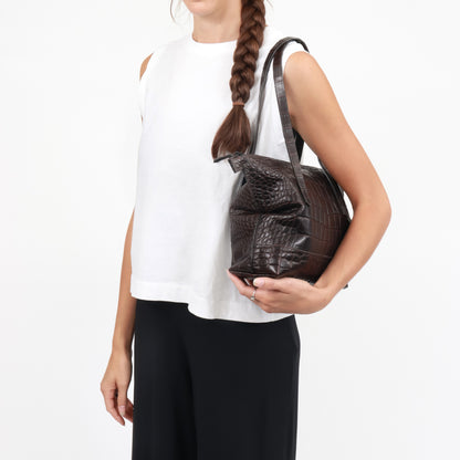 SMALL BELLO BAG ESPRESSO EMBOSSED GATOR