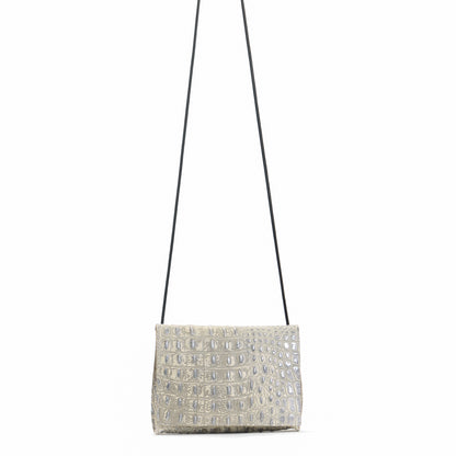 STRAPPY FOLDOVER PLATINUM STONE EMBOSSED CROC