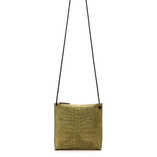 STRAPPY POUCH FIG SUEDED EMBOSSED CROC