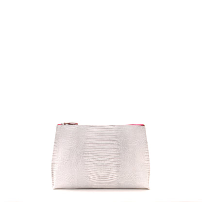TRAVEL POUCH ANTIQUE WHITE EMBOSSED LIZARD