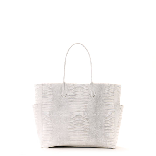 XL POCKET TOTE ANTIQUE WHITE EMBOSSED LIZARD