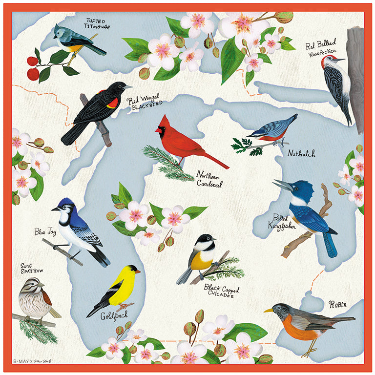 B.MAY X ANNE SMITH MICHIGAN BIRD MAP SCARF PRE-ORDER