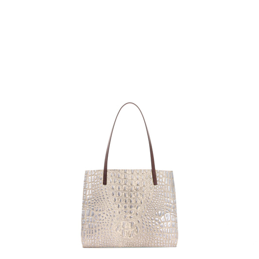 MINI SHOPPER PLATINUM STONE EMBOSSED CROC