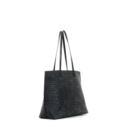CLASSIC SHOPPER MATTE BLACK EMBOSSED CROC