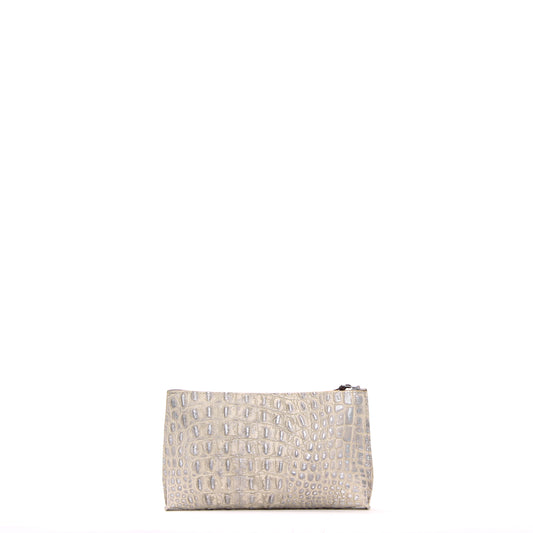 ESSENTIAL POUCH PLATINUM STONE EMBOSSED CROC