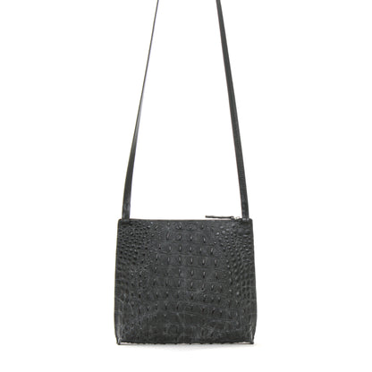 LARGE STRAPPY POUCH MATTE BLACK EMBOSSED CROC