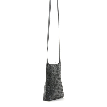 LARGE STRAPPY POUCH MATTE BLACK EMBOSSED CROC