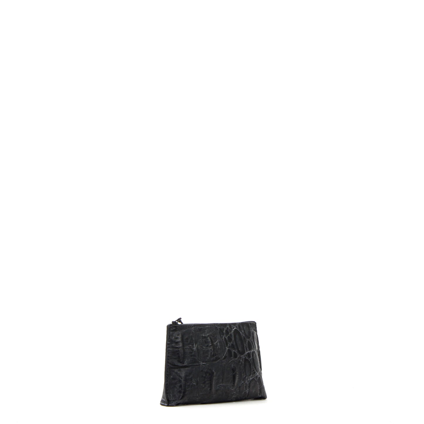 LIPSTICK POUCH EMBOSSED MONSTER CROC BLACK