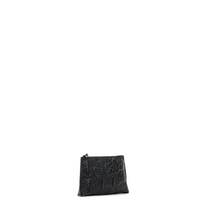 LIPSTICK POUCH EMBOSSED MONSTER CROC BLACK