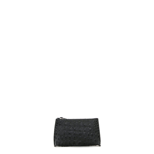 LIPSTICK POUCH MATTE BLACK EMBOSSED CROC