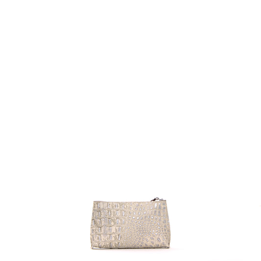 LIPSTICK POUCH PLATINUM STONE EMBOSSED CROC