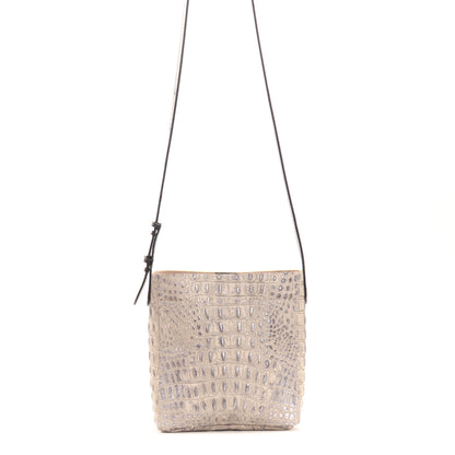SMALL FRONT POCKET MESSENGER PLATINUM STONE EMBOSSED CROC