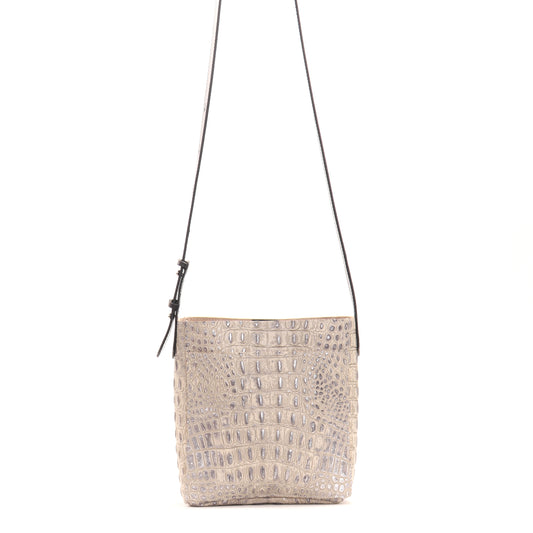 SMALL FRONT POCKET MESSENGER PLATINUM STONE EMBOSSED CROC