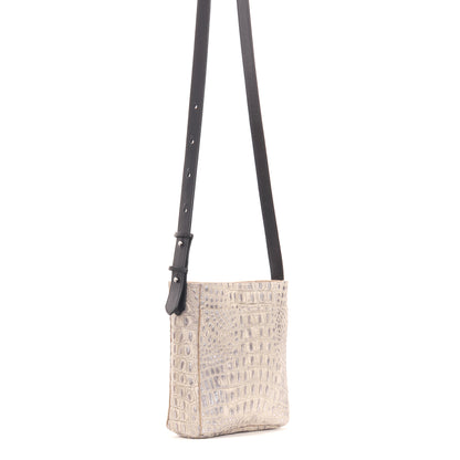 SMALL FRONT POCKET MESSENGER PLATINUM STONE EMBOSSED CROC