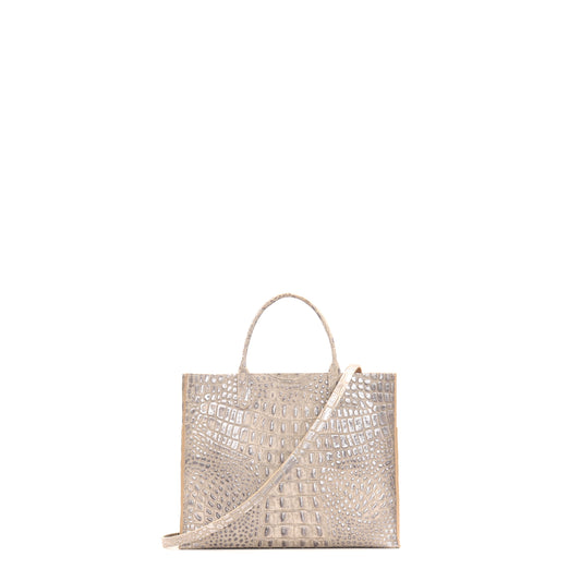 SMALL HARBOR TOTE PLATINUM STONE EMBOSSED CROC