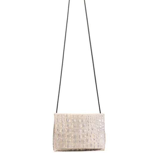 STRAPPY FOLDOVER PLATINUM STONE EMBOSSED CROC