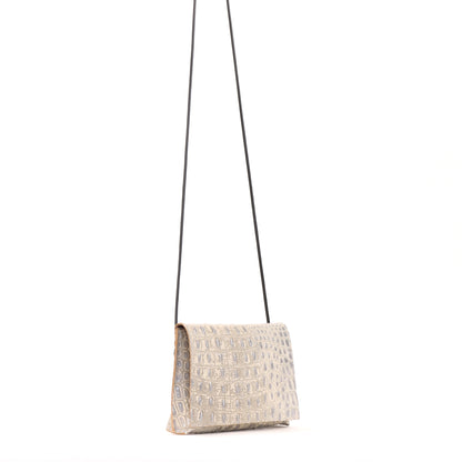 STRAPPY FOLDOVER PLATINUM STONE EMBOSSED CROC