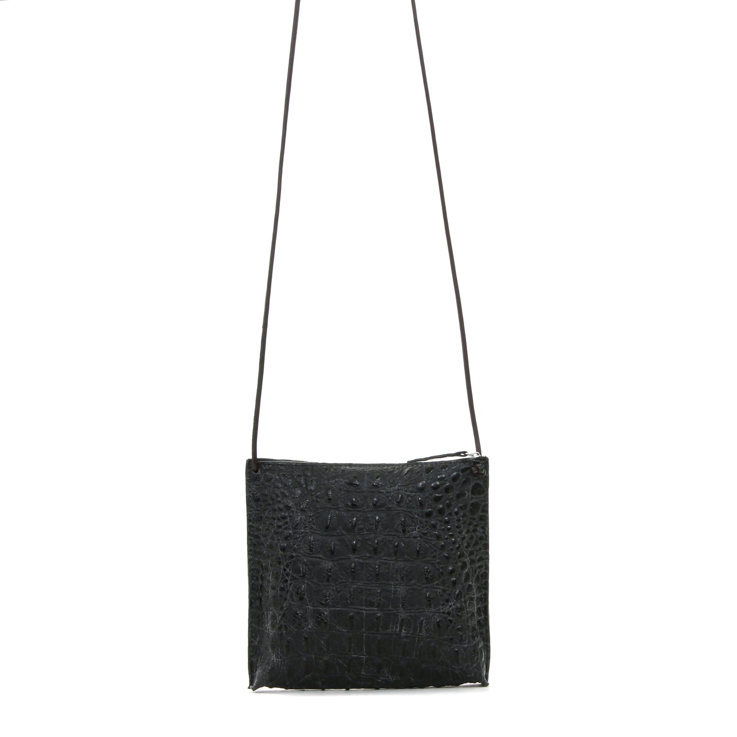 STRAPPY POUCH MATTE BLACK EMBOSSED CROC