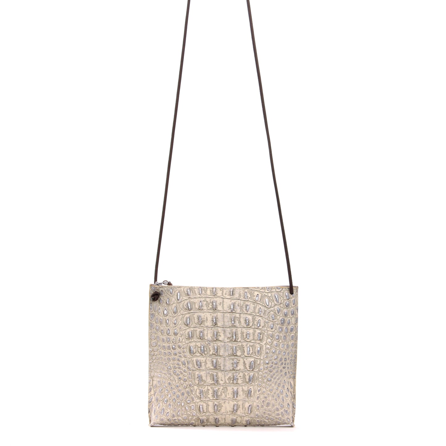 STRAPPY POUCH PLATINUM STONE EMBOSSED CROC