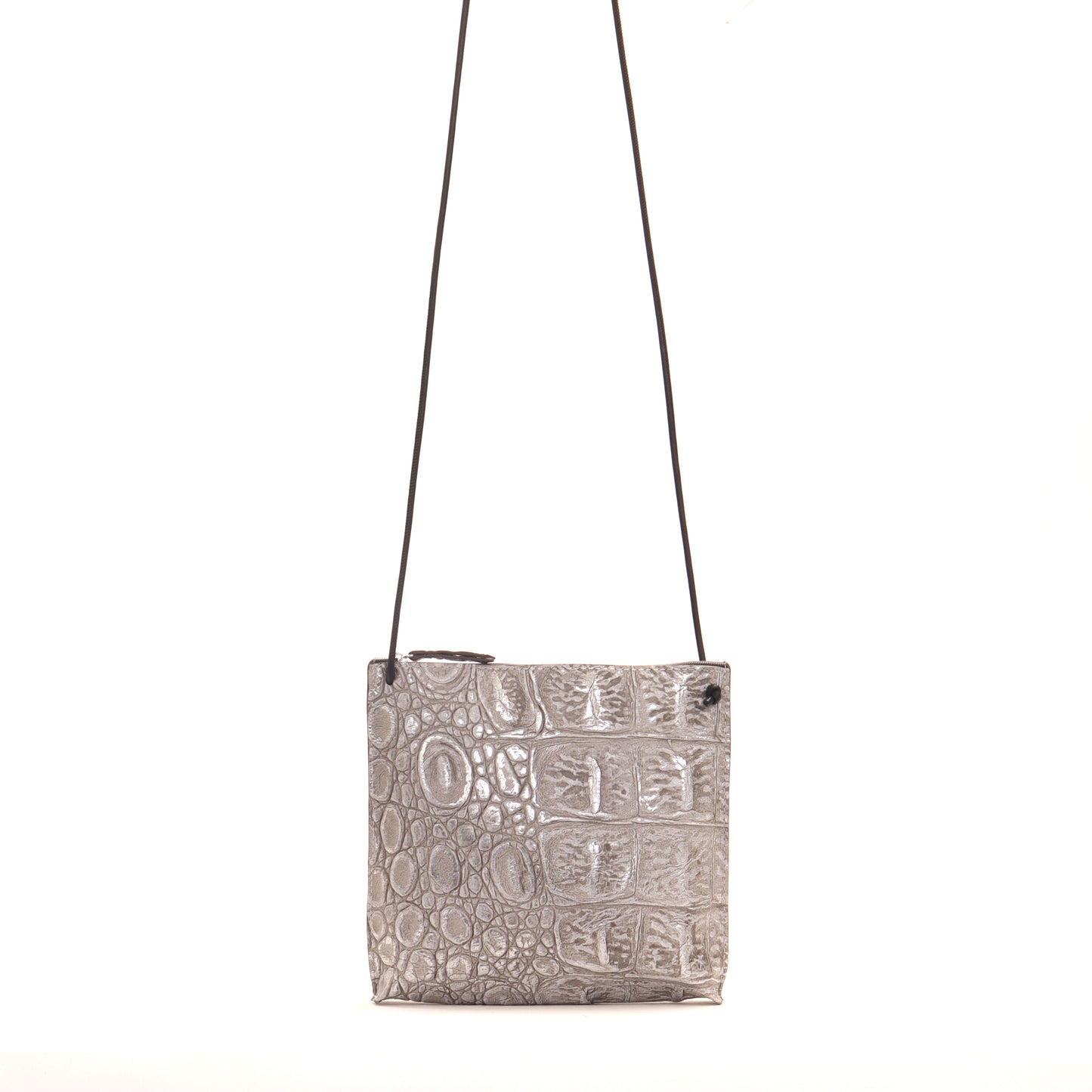 STRAPPY POUCH SILVER EMBOSSED MONSTER CROC